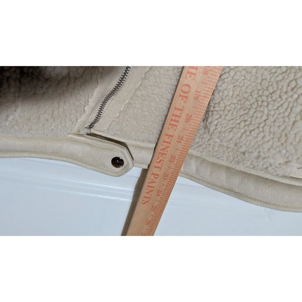 Catherine Malandrino Faux Shearling Moto Jacket Medium Beige Suede Zip - Picture 10 of 10